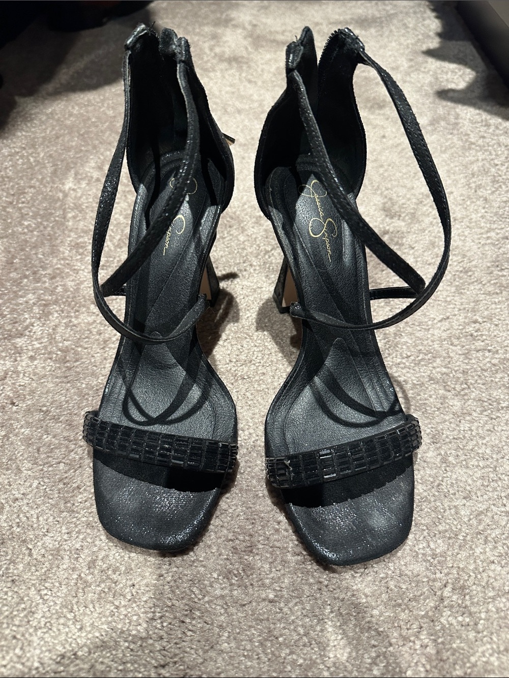 Jessica Simpson Black Strappy Block-Heel Sandals